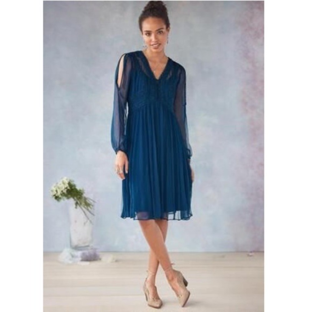 Sundance‎ Time after Time Boho Dress Navy Blue Lace Crochet Cold Shoulder Sz 10